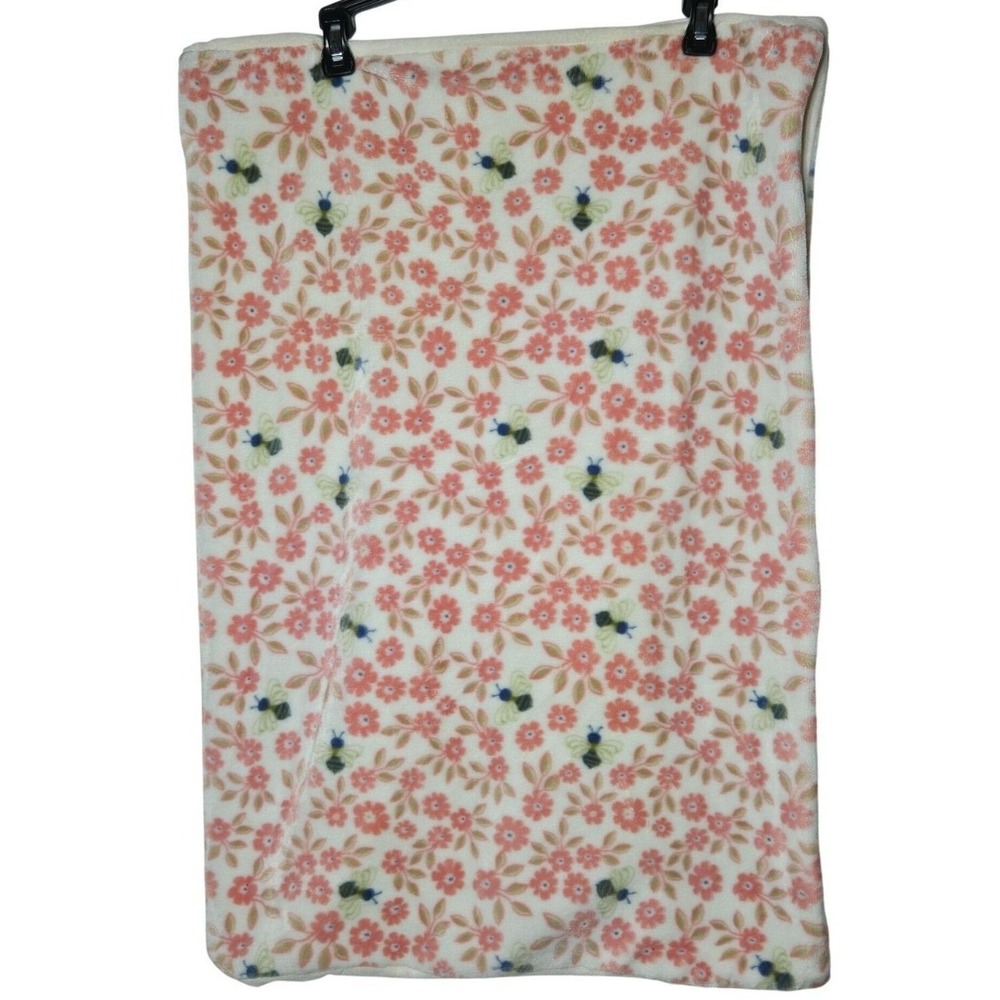 Cynthia Rowley Floral Bee Print Fleece Baby Blanket Soft Cozy Security Nursery